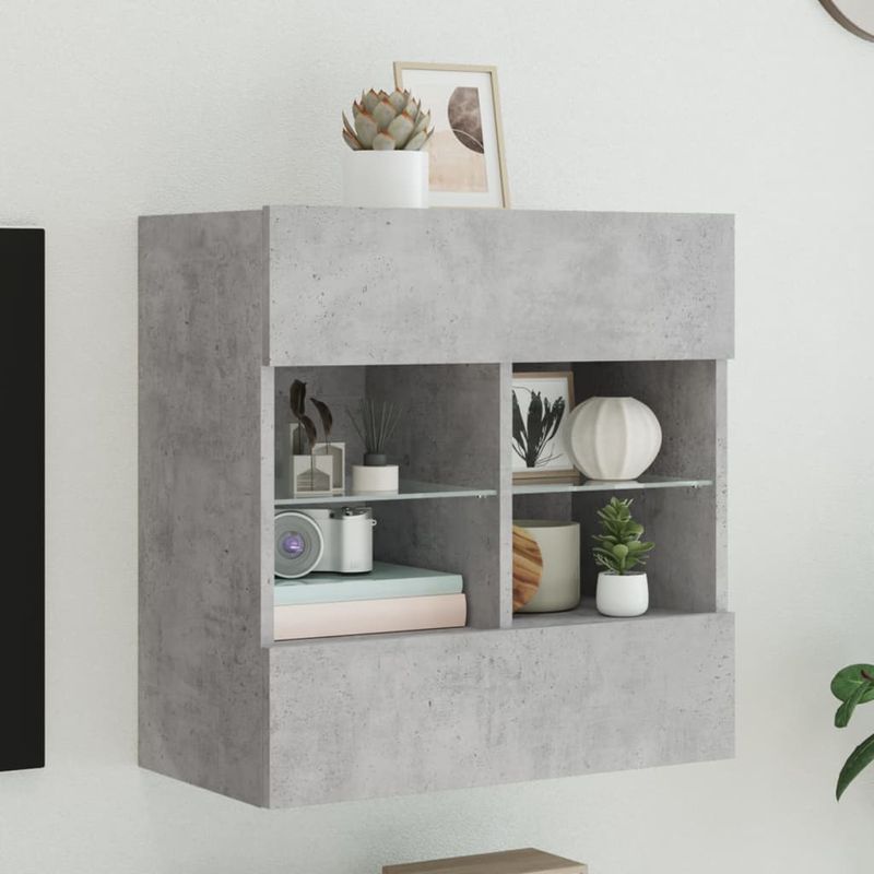 Casa si Gradina - Mobilier - Comode si corpuri - Comode - Comoda TV de perete cu lumini LED, gri beton, 58,5x30x60,5 cm - Infinity.ro