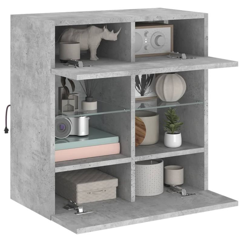 Casa si Gradina - Mobilier - Comode si corpuri - Comode - Comoda TV de perete cu lumini LED, gri beton, 58,5x30x60,5 cm - Infinity.ro