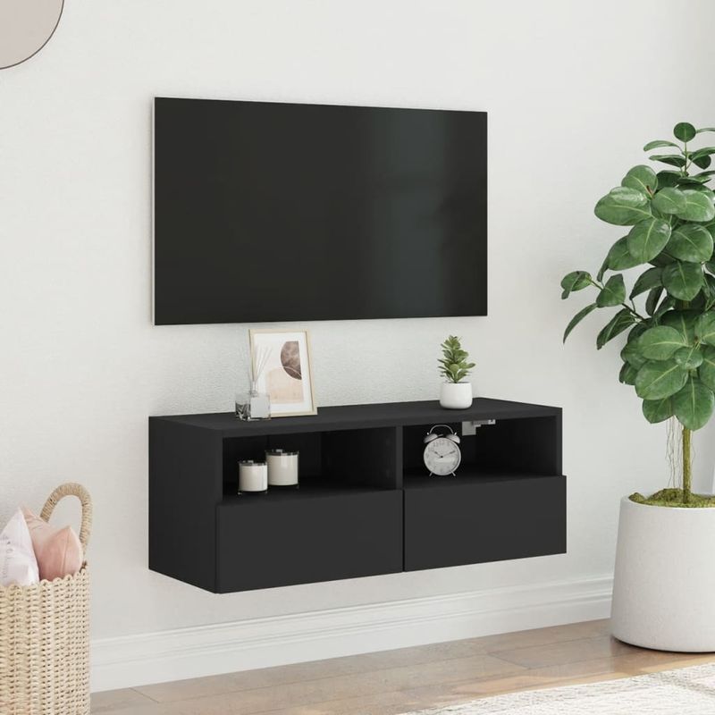 Casa si Gradina - Mobilier - Comode si corpuri - Comode - Comode TV de perete, negru, 80x30x30 cm, lemn prelucrat - Infinity.ro
