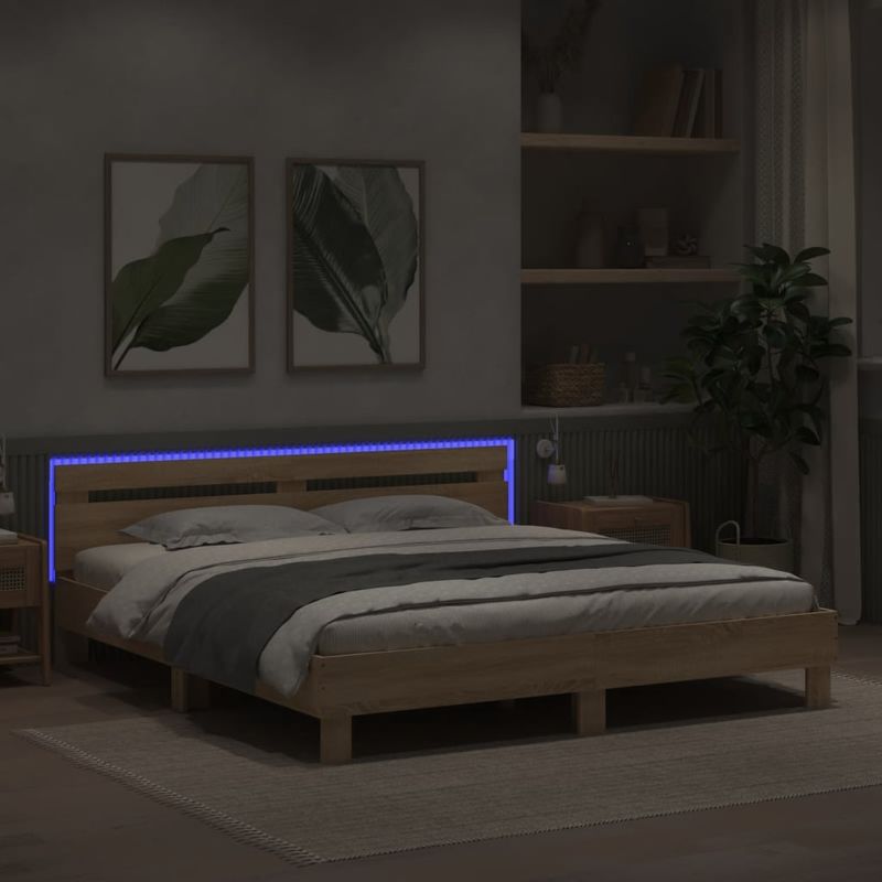 Casa si Gradina - Mobilier - Paturi si accesorii - Paturi - Cadru de pat cu tablie si LED, stejar sonoma, 180x200 cm - Infinity.ro