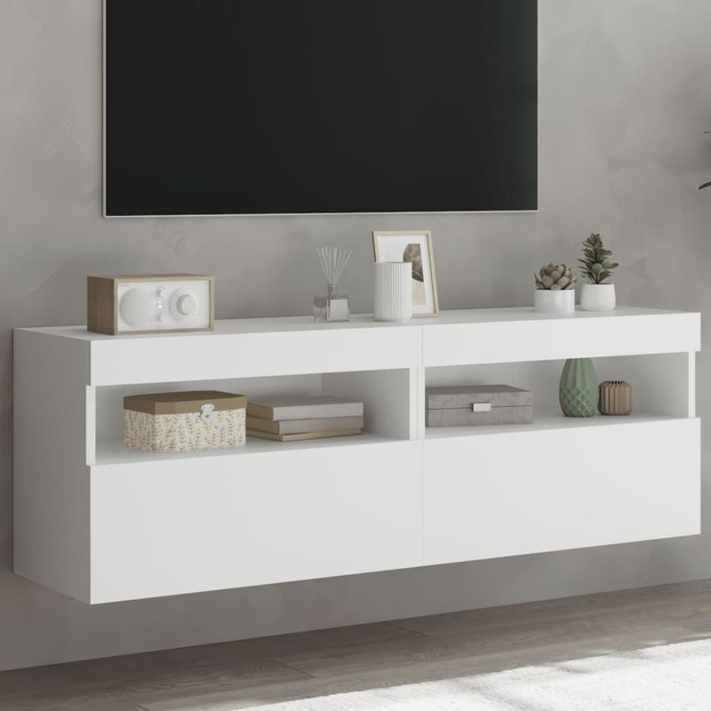 Casa si Gradina - Mobilier - Comode si corpuri - Comode - Comode TV de perete cu lumini LED, 2 buc., alb, 60x30x40 cm - Infinity.ro