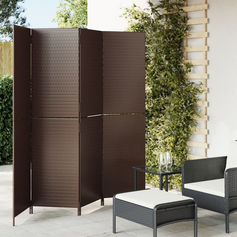 Casa si Gradina - Decoratiuni - Pereti despartitori si paravane - Separator de camera cu 4 panouri, maro, poliratan, model țesătură plină, mărime 196x180 cm - Infinity.ro