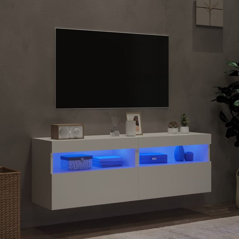 Casa si Gradina - Mobilier - Comode si corpuri - Comode - Comode TV de perete cu lumini LED, 2 buc., alb, 60x30x40 cm - Infinity.ro