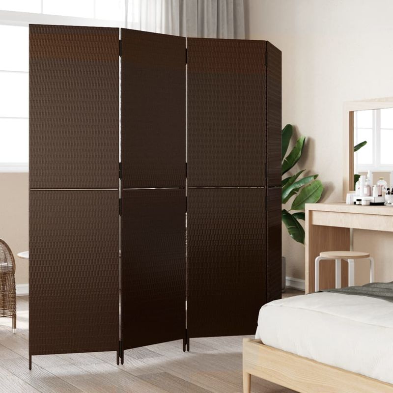 Casa si Gradina - Decoratiuni - Pereti despartitori si paravane - Separator de camera cu 4 panouri, maro, poliratan, model țesătură plină, mărime 196x180 cm - Infinity.ro