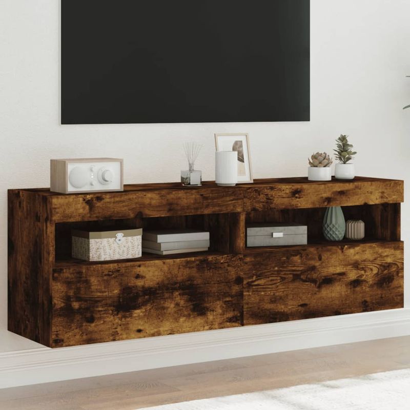 Casa si Gradina - Mobilier - Comode si corpuri - Comode - Comoda TV de perete cu LED, 2 buc. stejar fumuriu, 60x30x40 cm - Infinity.ro