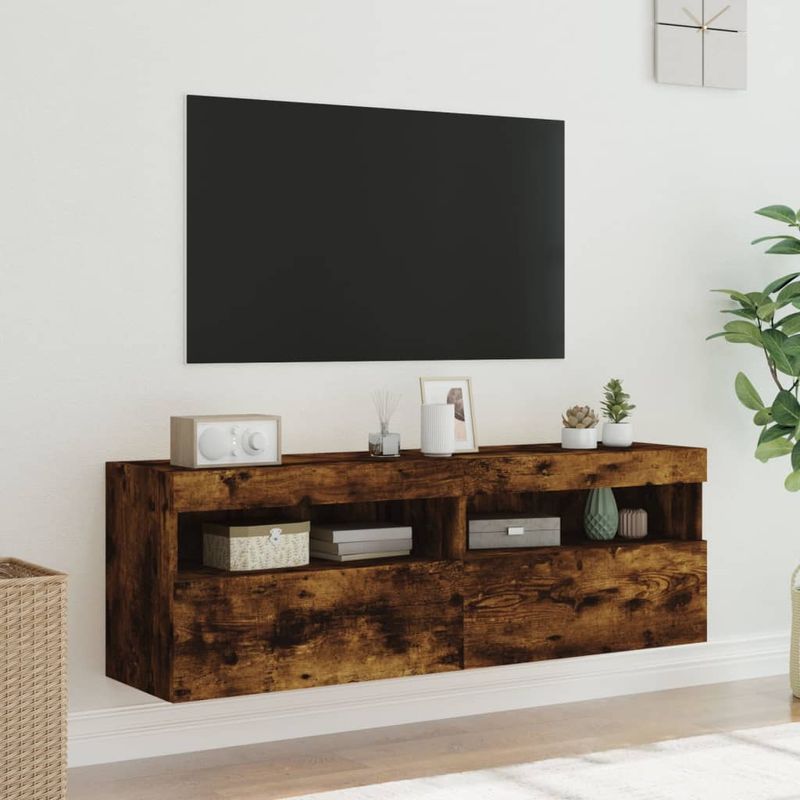 Casa si Gradina - Mobilier - Comode si corpuri - Comode - Comoda TV de perete cu LED, 2 buc. stejar fumuriu, 60x30x40 cm - Infinity.ro