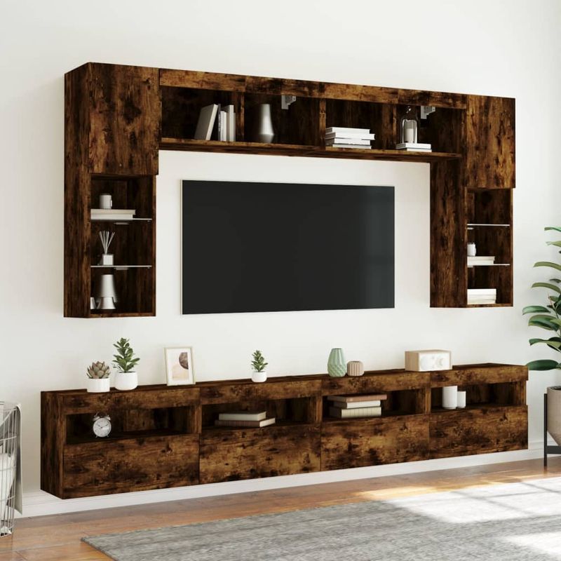 Casa si Gradina - Mobilier - Comode si corpuri - Comode - Comoda TV de perete cu LED, 2 buc. stejar fumuriu, 60x30x40 cm - Infinity.ro