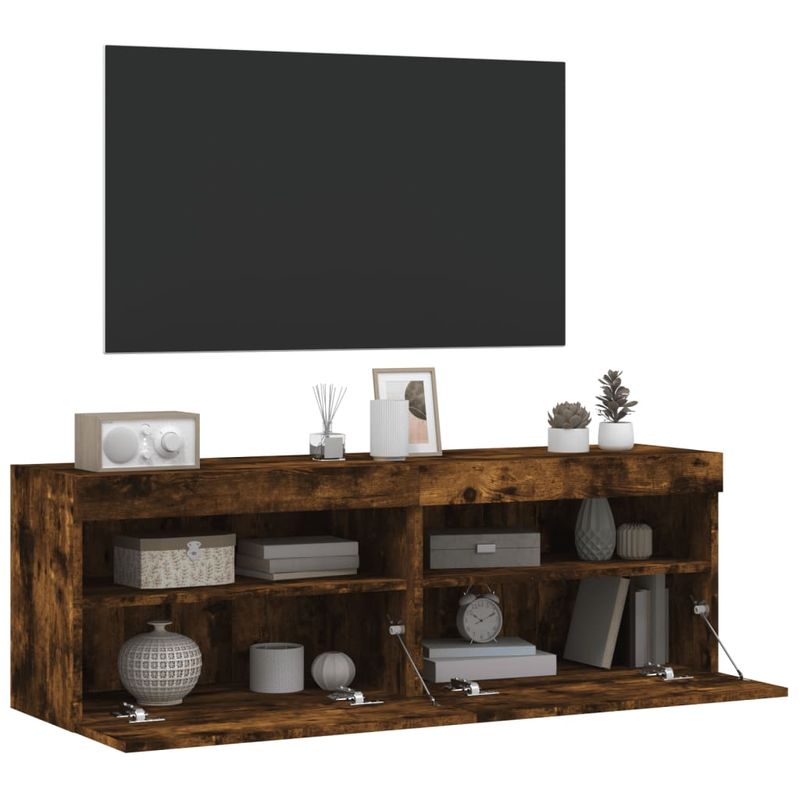 Casa si Gradina - Mobilier - Comode si corpuri - Comode - Comoda TV de perete cu LED, 2 buc. stejar fumuriu, 60x30x40 cm - Infinity.ro