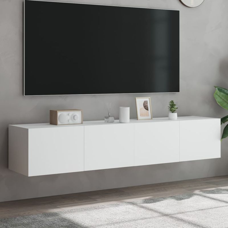Casa si Gradina - Mobilier - Comode si corpuri - Comode - Comode TV de perete cu lumini LED, 2 buc., alb, 80x35x31 cm - Infinity.ro