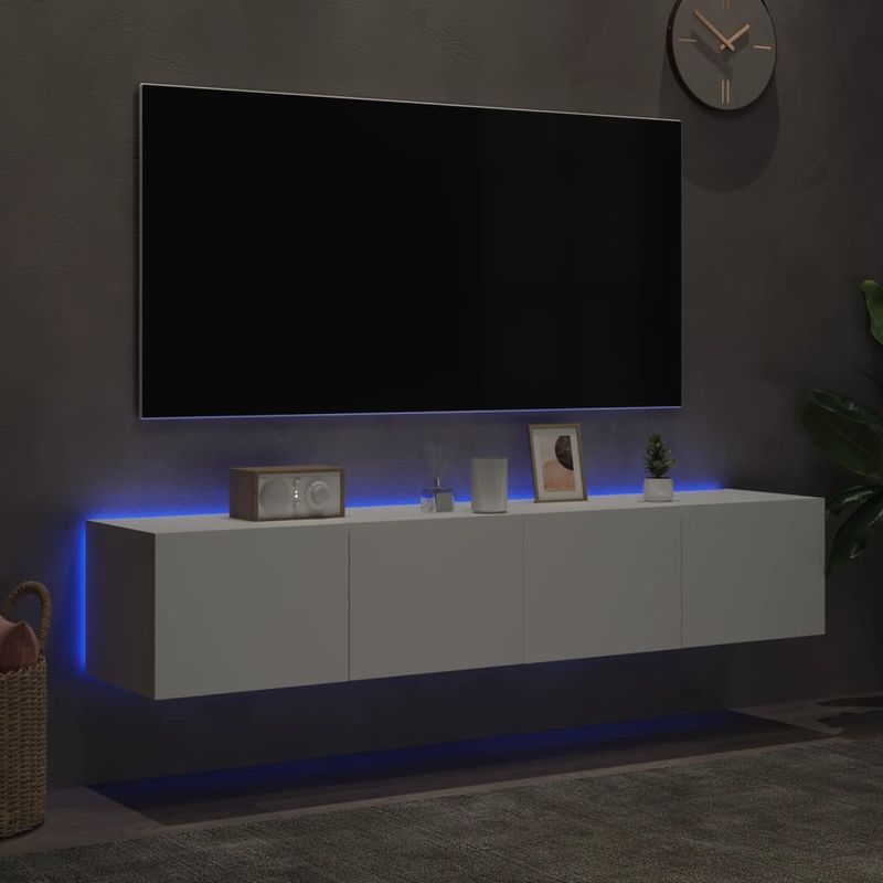 Casa si Gradina - Mobilier - Comode si corpuri - Comode - Comode TV de perete cu lumini LED, 2 buc., alb, 80x35x31 cm - Infinity.ro
