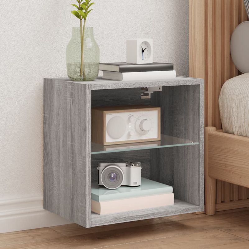 Casa si Gradina - Mobilier - Comode si corpuri - Comode - Noptiere cu lumini LED montate pe perete, 2 buc.,stejar fumuriu - Infinity.ro
