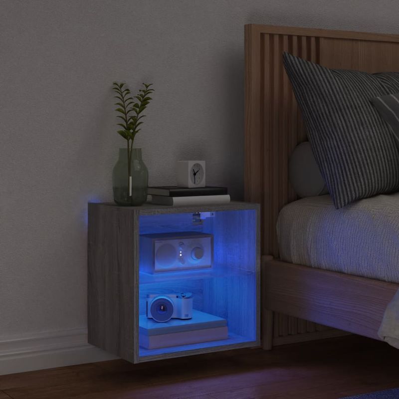 Casa si Gradina - Mobilier - Comode si corpuri - Comode - Noptiere cu lumini LED montate pe perete, 2 buc.,stejar fumuriu - Infinity.ro