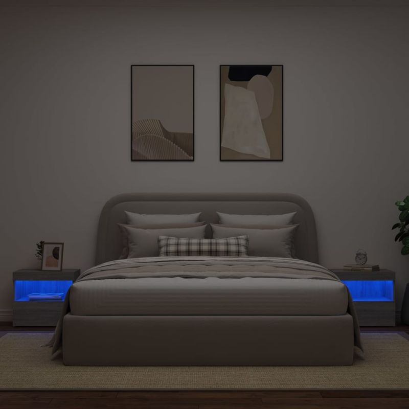 Casa si Gradina - Mobilier - Comode si corpuri - Noptiere - Noptiere cu lumini LED, 2 buc., gri sonoma, 50x40x45 cm - Infinity.ro