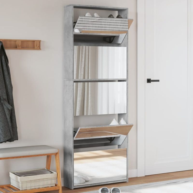 Casa si Gradina - Mobilier - Organizare si depozitare - Organizator incaltaminte - Pantofar cu oglinda, 5 niveluri, gri beton, 63x17x169,5 cm - Infinity.ro