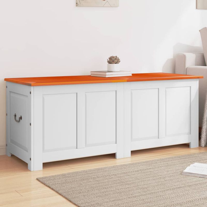 Casa si Gradina - Mobilier - Organizare si depozitare - Cufere si lazi - Cufar de depozitare cu capac, maro și alb, lemn masiv de acacia, mărime 150x55x57 cm - Infinity.ro