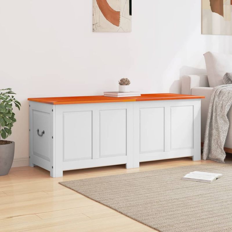 Casa si Gradina - Mobilier - Organizare si depozitare - Cufere si lazi - Cufar de depozitare cu capac, maro și alb, lemn masiv de acacia, mărime 150x55x57 cm - Infinity.ro
