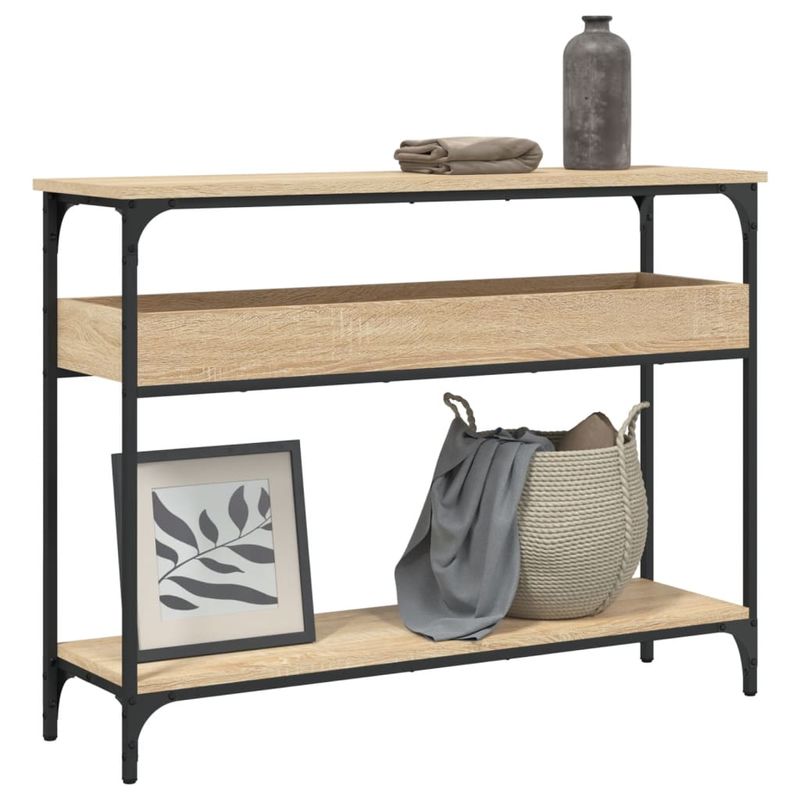 Casa si Gradina - Mobilier - Comode si corpuri - Console - Masuta consola cu raft stejar sonoma 100x29x75cm lemn prelucrat - Infinity.ro