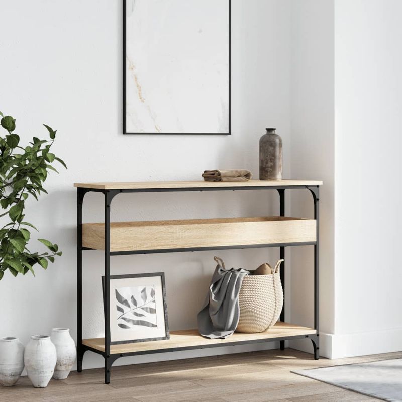 Casa si Gradina - Mobilier - Comode si corpuri - Console - Masuta consola cu raft stejar sonoma 100x29x75cm lemn prelucrat - Infinity.ro