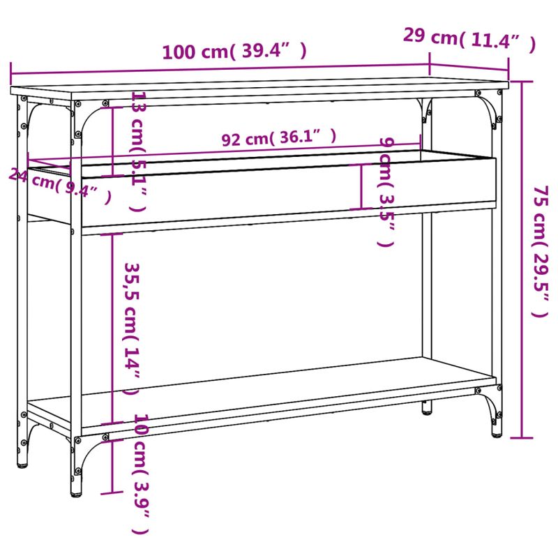 Casa si Gradina - Mobilier - Comode si corpuri - Console - Masuta consola cu raft stejar sonoma 100x29x75cm lemn prelucrat - Infinity.ro
