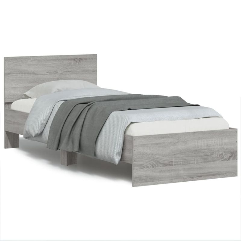 Casa si Gradina - Mobilier - Paturi si accesorii - Paturi - Cadru de pat cu tablie, gri sonoma, 90x190 cm, lemn prelucrat - Infinity.ro