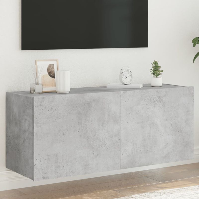 Casa si Gradina - Mobilier - Comode si corpuri - Comode - Comoda TV de perete cu lumini LED, gri beton, 100x35x41 cm - Infinity.ro