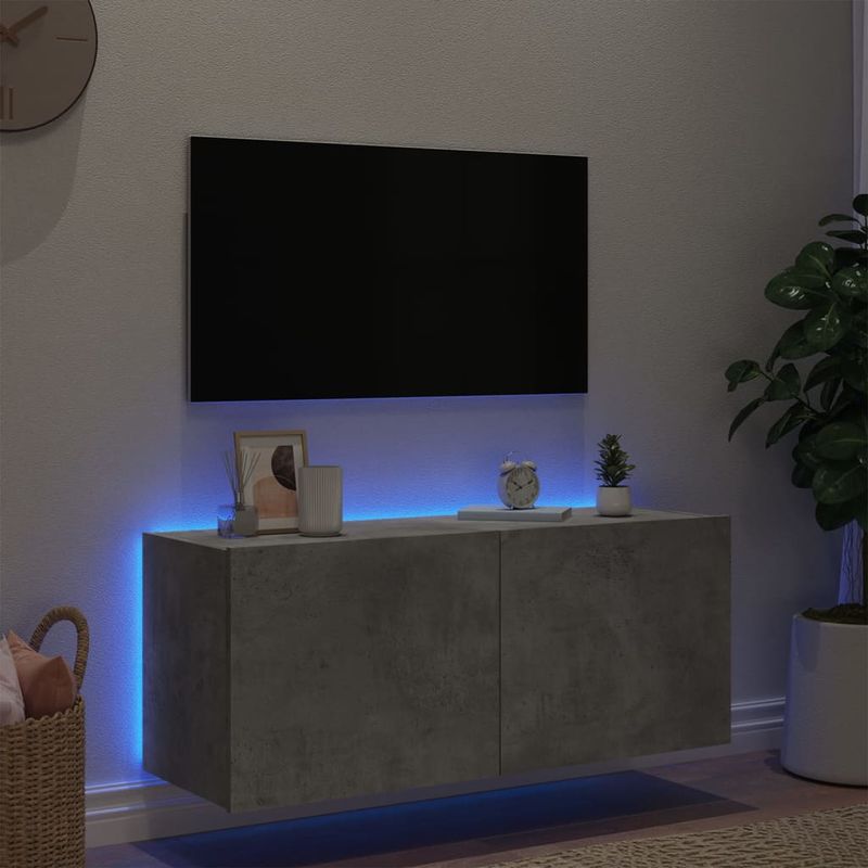 Casa si Gradina - Mobilier - Comode si corpuri - Comode - Comoda TV de perete cu lumini LED, gri beton, 100x35x41 cm - Infinity.ro