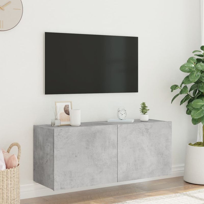 Casa si Gradina - Mobilier - Comode si corpuri - Comode - Comoda TV de perete cu lumini LED, gri beton, 100x35x41 cm - Infinity.ro