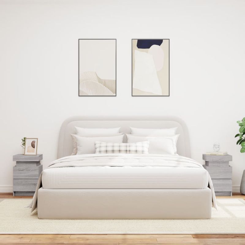 Casa si Gradina - Mobilier - Comode si corpuri - Noptiere - Noptiere cu lumini LED, 2 buc., gri sonoma, 35x39x55 cm - Infinity.ro