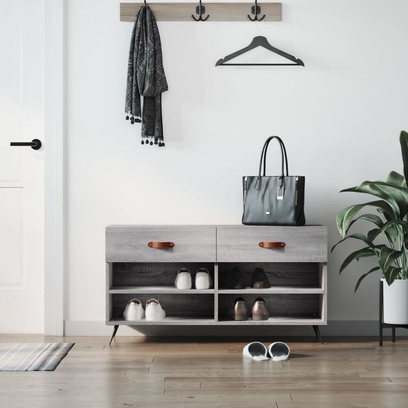 Casa si Gradina - Mobilier - Organizare si depozitare - Organizator incaltaminte - Banca de pantofi, gri sonoma, 102x35x55 cm, lemn prelucrat - Infinity.ro