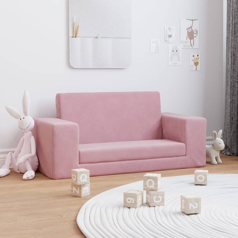 Casa si Gradina - Mobilier - Mobilier copii - Mobilier camera copiilor - Canapea extensibila pentru copii cu 2 locuri, roz, plus moale - Infinity.ro