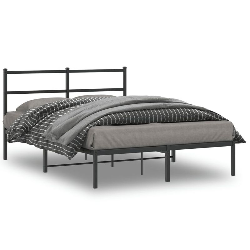 Casa si Gradina - Mobilier - Paturi si accesorii - Paturi - Cadru de pat metalic cu tablie, negru, 135x190 cm - Infinity.ro