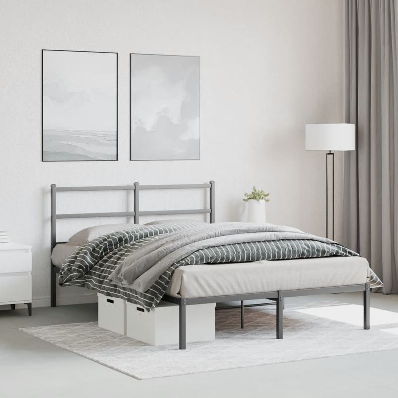 Casa si Gradina - Mobilier - Paturi si accesorii - Paturi - Cadru de pat metalic cu tablie, negru, 135x190 cm - Infinity.ro