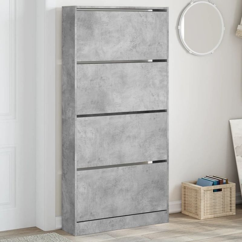 Casa si Gradina - Mobilier - Organizare si depozitare - Organizator incaltaminte - Dulap de pantofi 4 sertare rabatabile, gri beton, 80x21x163,5cm - Infinity.ro