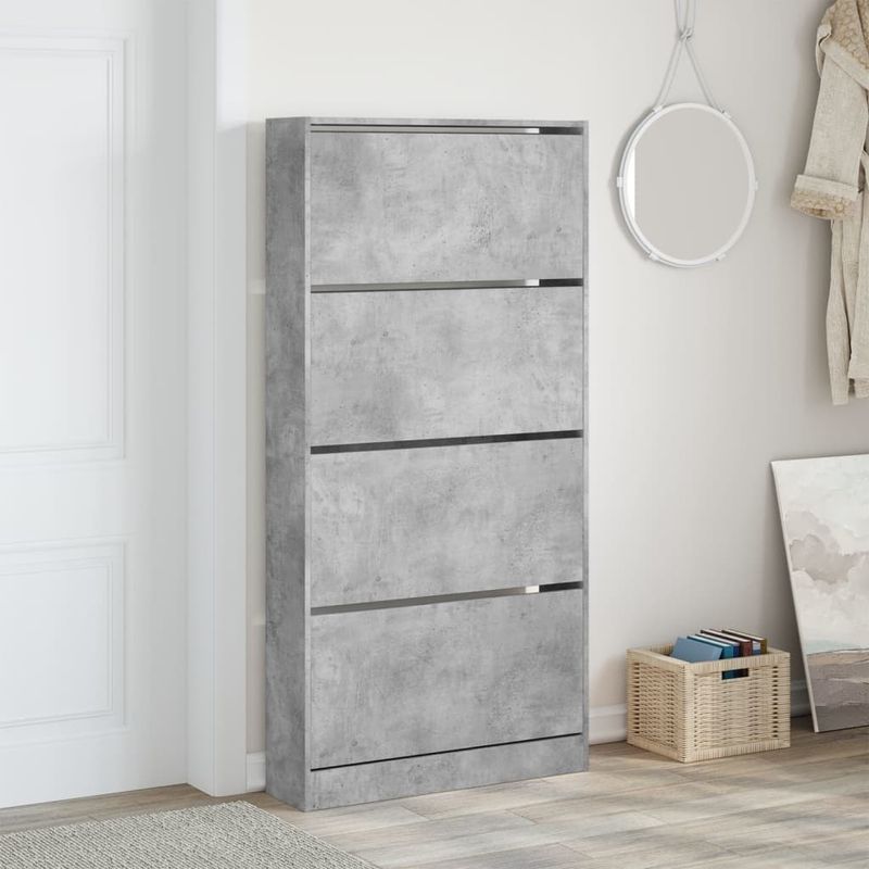 Casa si Gradina - Mobilier - Organizare si depozitare - Organizator incaltaminte - Dulap de pantofi 4 sertare rabatabile, gri beton, 80x21x163,5cm - Infinity.ro