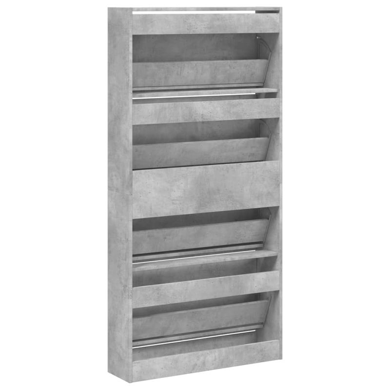 Casa si Gradina - Mobilier - Organizare si depozitare - Organizator incaltaminte - Dulap de pantofi 4 sertare rabatabile, gri beton, 80x21x163,5cm - Infinity.ro