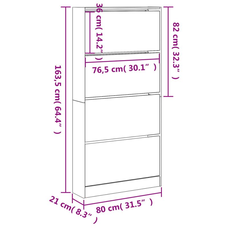 Casa si Gradina - Mobilier - Organizare si depozitare - Organizator incaltaminte - Dulap de pantofi 4 sertare rabatabile, gri beton, 80x21x163,5cm - Infinity.ro