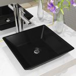 Casa si Gradina - Sanitare - Lavoar baie si accesorii - Lavoare si piedestale - Chiuveta ceramica patrata, Negru, 41,5x41,5x12 cm - Infinity.ro