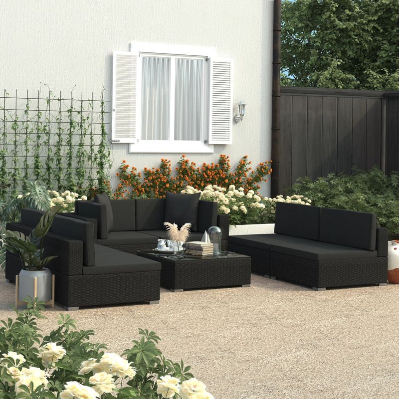 Casa si Gradina - Gradina si terasa - Mobilier exterior - Seturi mobila gradina - Set mobilier de gradina cu perne, 7 piese, negru, poliratan - Infinity.ro