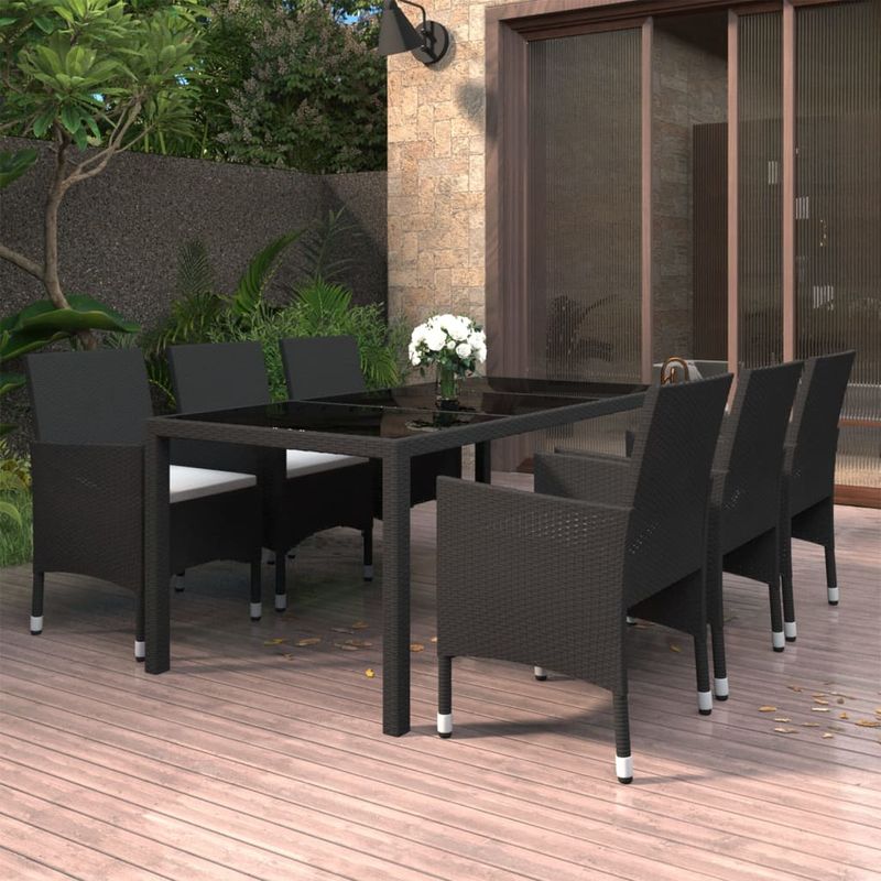 Casa si Gradina - Gradina si terasa - Mobilier exterior - Seturi mobila gradina - Set mobilier gradina, 5 piese, negru, poliratan/sticla tratata - Infinity.ro