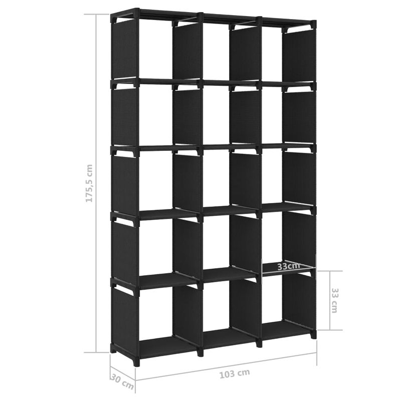 Casa si Gradina - Mobilier - Biblioteci si rafturi - Biblioteci - Raft expunere, 15 cuburi, negru, 103x30x175,5 cm, textil - Infinity.ro