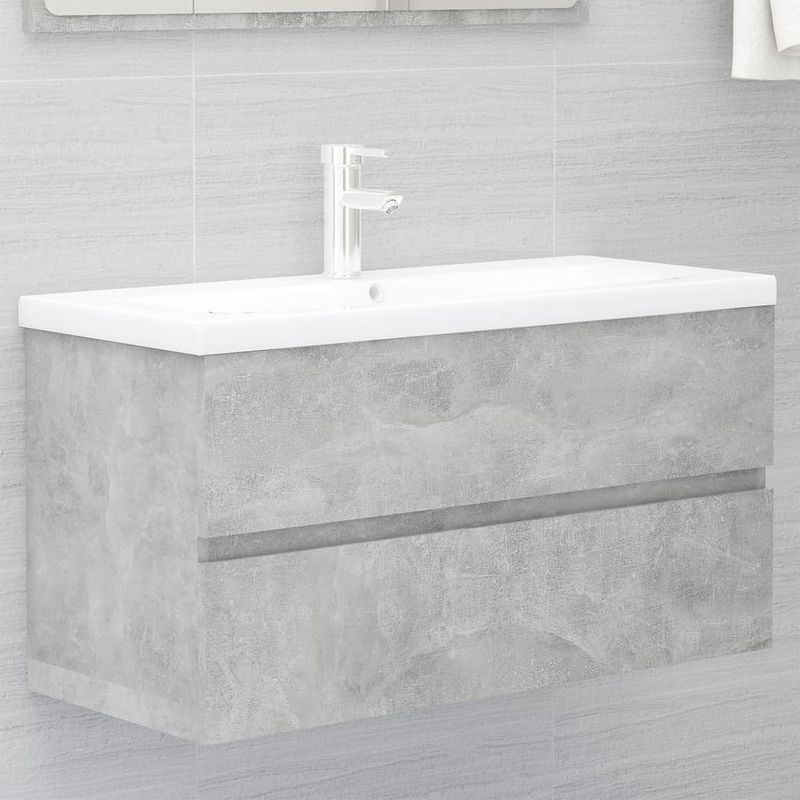 Casa si Gradina - Mobilier - Mobilier baie - Comode baie - Dulap cu chiuveta incorporata, gri beton, lemn prelucrat, model cu robinet și scurgere, mărime 90x38.5x45 cm - Infinity.ro