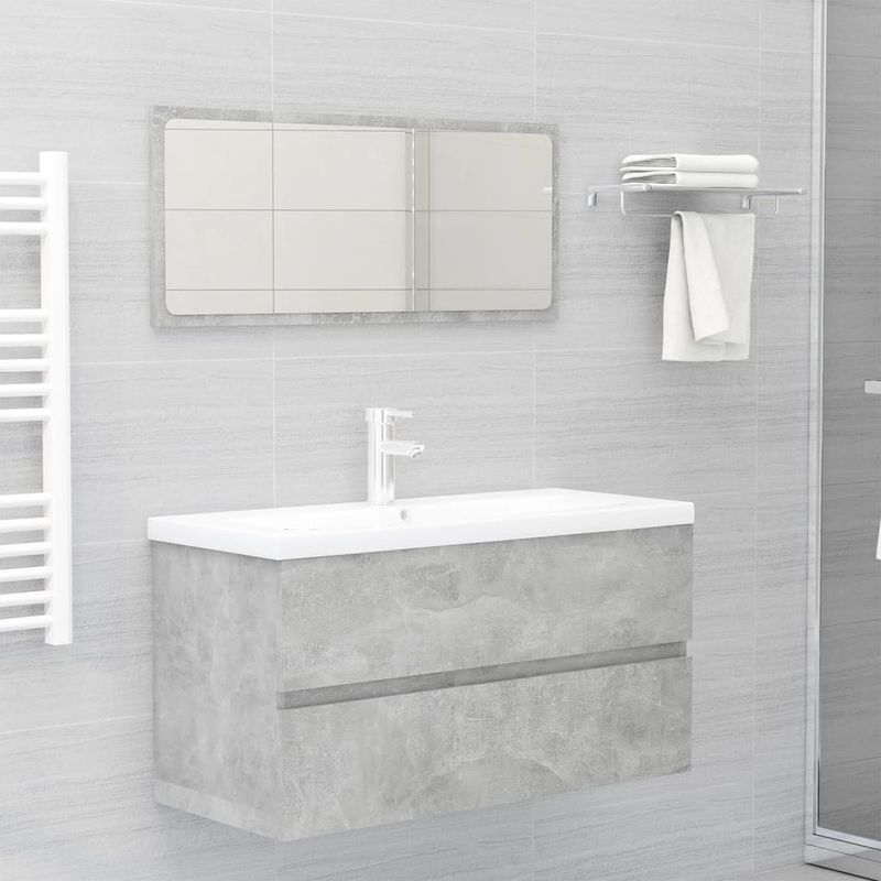 Casa si Gradina - Mobilier - Mobilier baie - Comode baie - Dulap cu chiuveta incorporata, gri beton, lemn prelucrat, model cu robinet și scurgere, mărime 90x38.5x45 cm - Infinity.ro