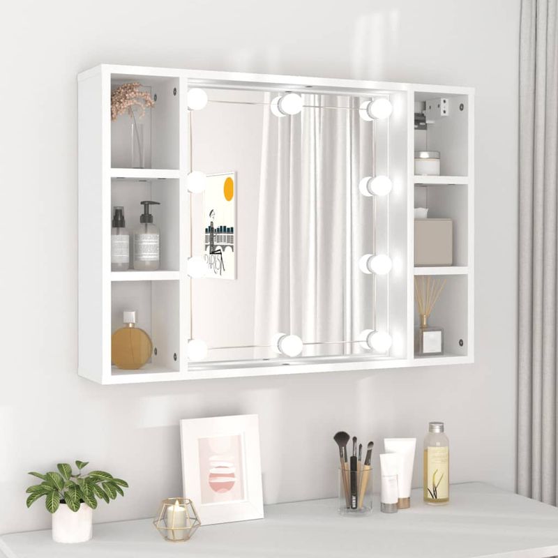 Casa si Gradina - Mobilier - Mobilier baie - Comode baie - Dulap cu oglinda si LED, alb, 76x15x55 cm - Infinity.ro