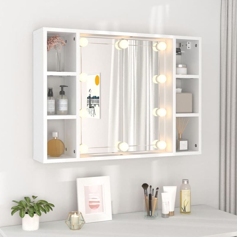 Casa si Gradina - Mobilier - Mobilier baie - Comode baie - Dulap cu oglinda si LED, alb, 76x15x55 cm - Infinity.ro