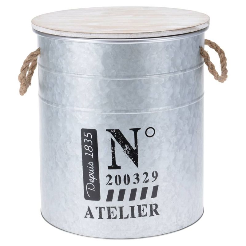 Casa si Gradina - Mobilier - Organizare si depozitare - Cutii depozitare - Set 3 mese butoi Atelier, Metal, Argintiu - Infinity.ro