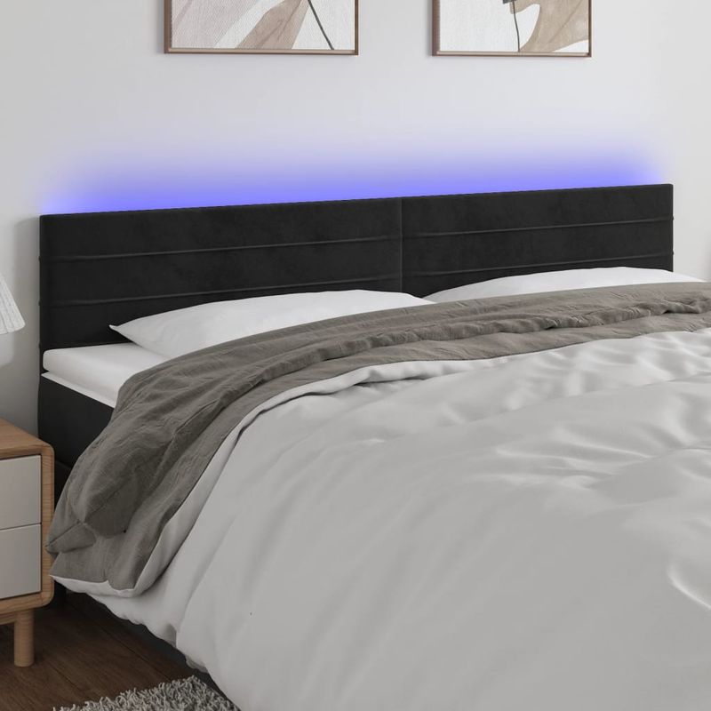Casa si Gradina - Mobilier - Paturi si accesorii - Accesorii paturi - Tablie de pat cu LED, negru, 160x5x78/88 cm, catifea - Infinity.ro