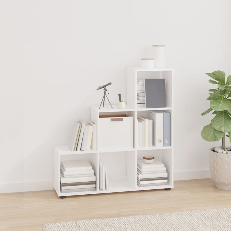 Casa si Gradina - Mobilier - Biblioteci si rafturi - Biblioteci - Biblioteca in trepte, alb extralucios, 107 cm, lemn compozit - Infinity.ro