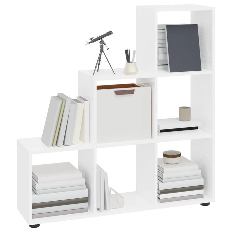 Casa si Gradina - Mobilier - Biblioteci si rafturi - Biblioteci - Biblioteca in trepte, alb extralucios, 107 cm, lemn compozit - Infinity.ro