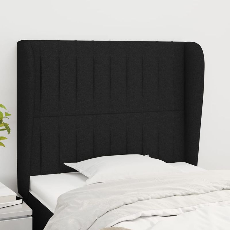 Casa si Gradina - Mobilier - Paturi si accesorii - Accesorii paturi - Tablie de pat cu aripioare, negru, 83x23x118/128 cm, textil - Infinity.ro