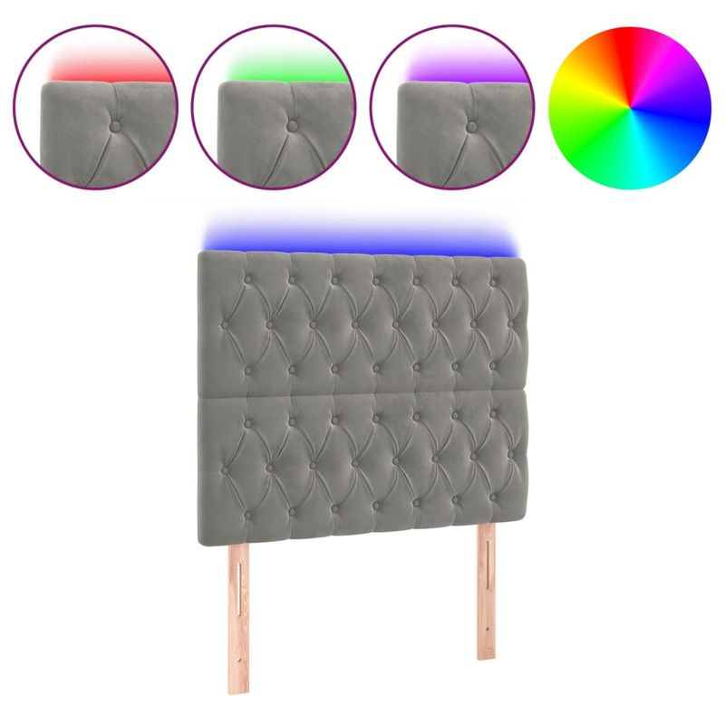 Casa si Gradina - Mobilier - Paturi si accesorii - Accesorii paturi - Tablie de pat cu LED, gri deschis, 100x7x118/128 cm, catifea - Infinity.ro